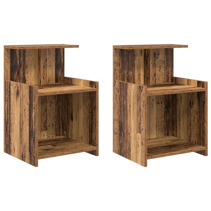 PROMOTION Tables de chevet - Meuble de chambre - Lot de 2 - bois ancien - 40 x 35 x 60 cm - Bois composite 88837 - BestMeuble