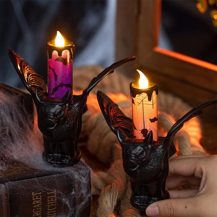 Bougie LED Avec Minuterie 7x19cm Cire Gris Rustique / Blanc