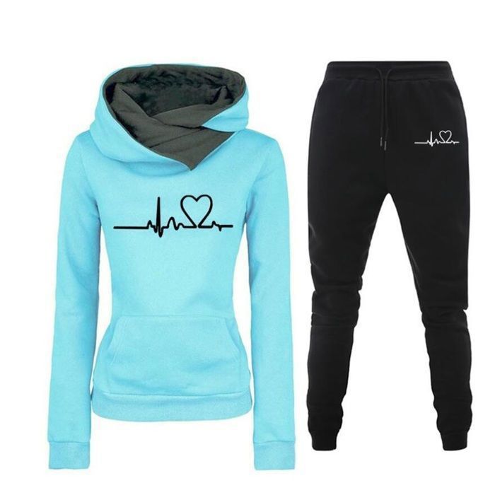 Ensemble Jogging de Sport Femme 2 Pièces - Bleu - Survêtement de Sport - Pantalon Sweat à Capuche Imprimé Vetement Pullover S-3XL Ensemble Jogging de Sport Femme 2 Pièces - Bleu - Survêtement de Sport - Pantalon Sweat à Capuche Imprimé Vetement Pullover S-3XL