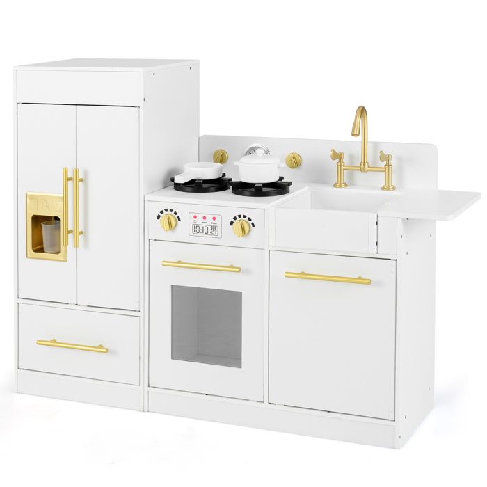 DREAMADE Jeu de Cuisine pour Enfants Cuisine Jouet en Bois avec Réfrigérateur Cuisine Enfant avec Nombreux Accessoires pour 3+ Ans