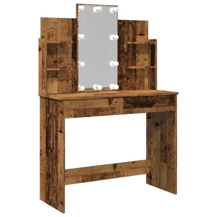 Coiffeuse pour fille/femme - Table de cosmétique avec lumières LED vieux bois 96x40x142 cm@EU71632390