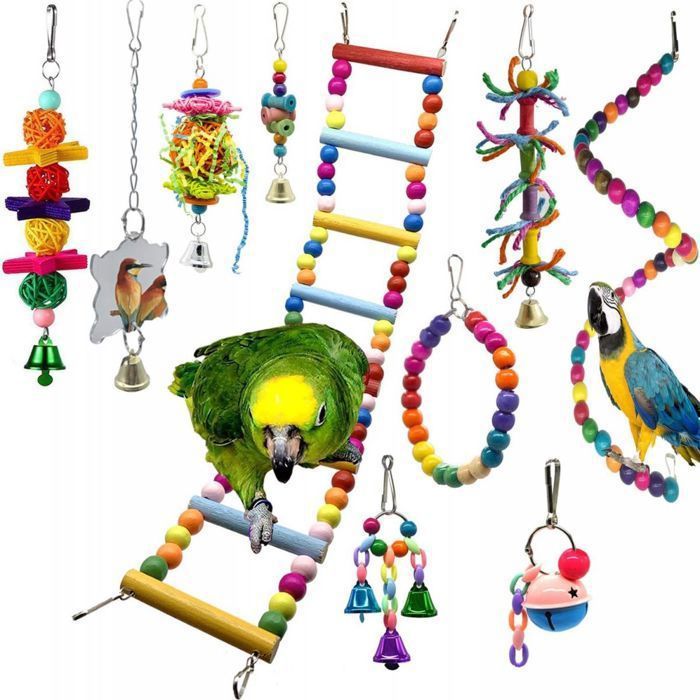 Lot de 10 jouets pour oiseaux échelle et cloche décorative accessoires pour cages à oiseaux parfaits pour perruches YYV