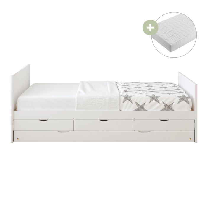 Lit Gigogne - SUNNY - Eli - 2 Places - Matelas Hybride 90x200 Inclus - 3 Tiroirs de Rangement Lit Gigogne - SUNNY - Eli - 2 Places - Matelas Hybride 90x200 Inclus - 3 Tiroirs de Rangement