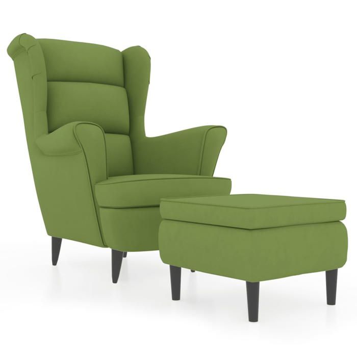@FRENCH Fauteuil à oreilles de salon - Fauteuil Relax individuel - TOP VENTES - avec tabouret vert clair velours 8696009