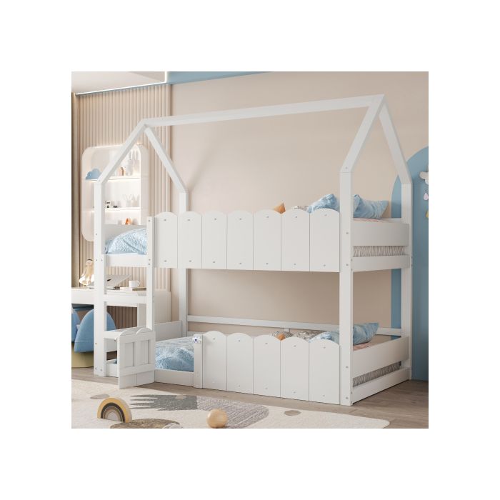 Lit superposé enfant 90 x 200 cm avec 1 sommier à lattes lit cabane pour les garçons et les filles Cadre en boisBlanc Lit superposé enfant 90 x 200 cm avec 1 sommier à lattes lit cabane pour les garçons et les filles Cadre en boisBlanc