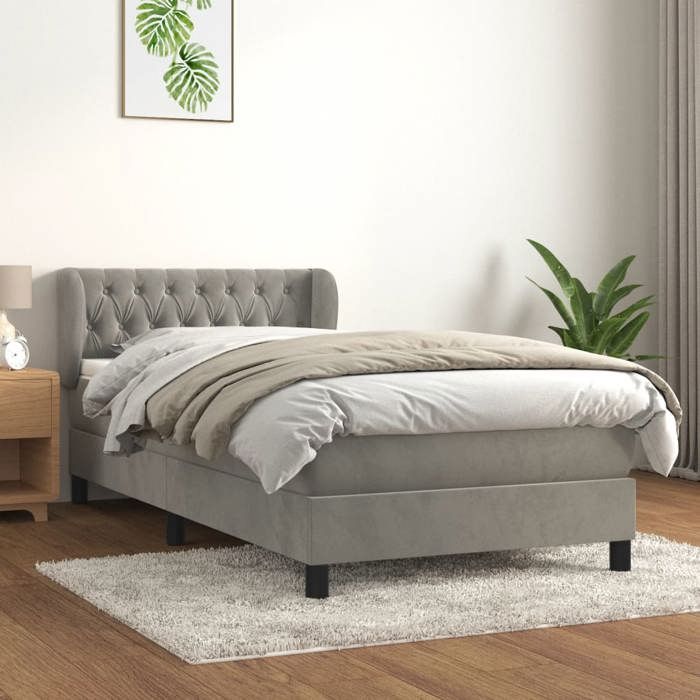 Sommier à lattes - vidaXL - Gris clair - Velours - 90x190 cm - Matelas à ressorts ensachés
