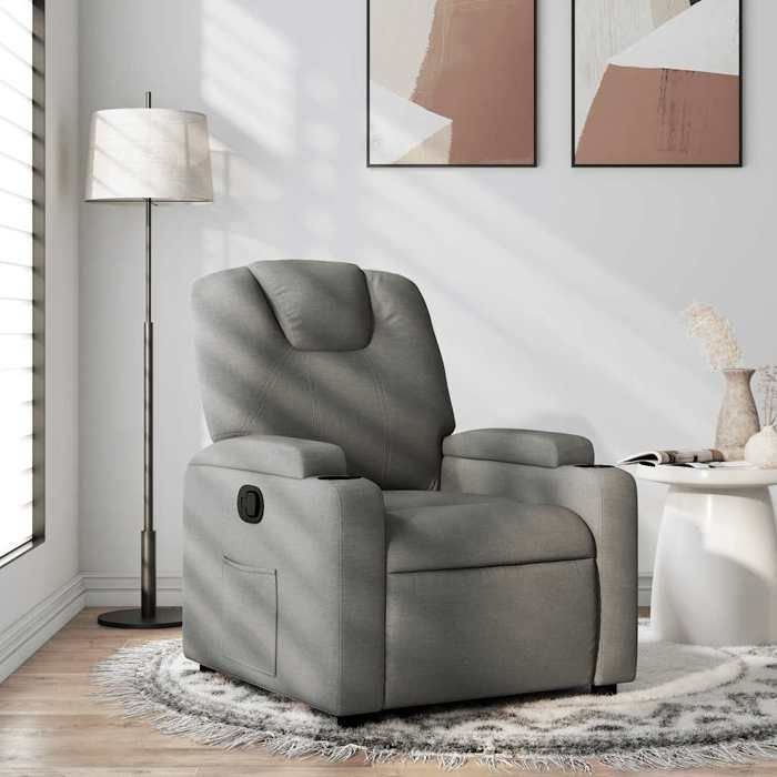 Fauteuil relax inclinable - vidaXL - Gris foncé - Tissu polyester - Inclinaison 135° - Porte-gobelets - Poche latérale