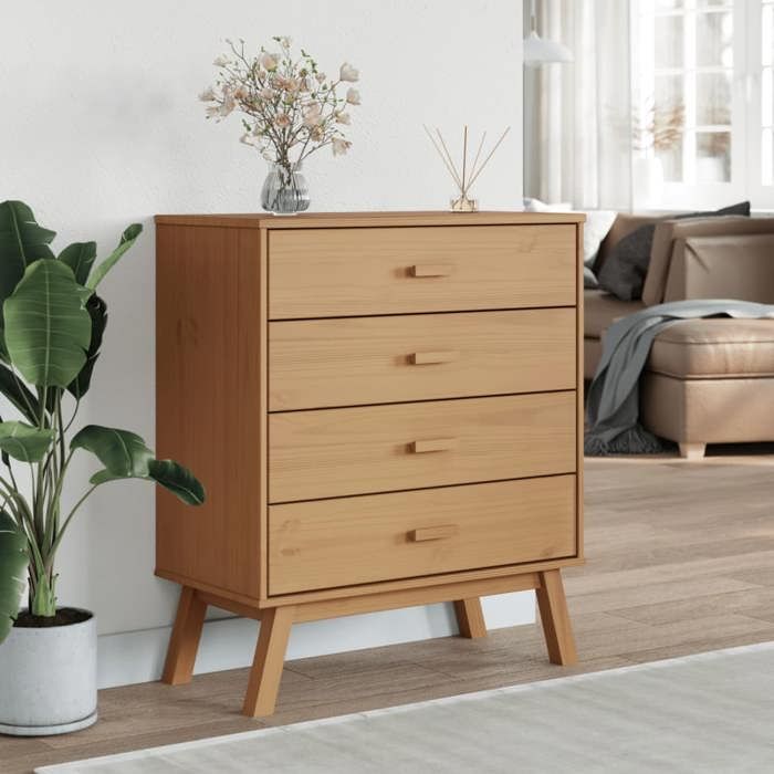 Commode en bois de pin - vidaXL - 76 5x39x90 cm - Marron - Bois de pin massif - 4 tiroirs - Style scandinave