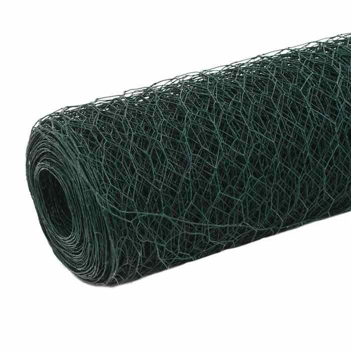 Grillage acier PVC - GKO - 25x12 m - Vert - Mailles hexagonales - Épaisseur du fil 1 mm - Diamètre du rouleau 14 cm