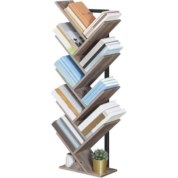 HOOBRO Bibliothèque à 9 Niveaux sur Pieds Étagère en Forme dArbre Meuble de Rangement pour Salon Bureau Décorative Grège