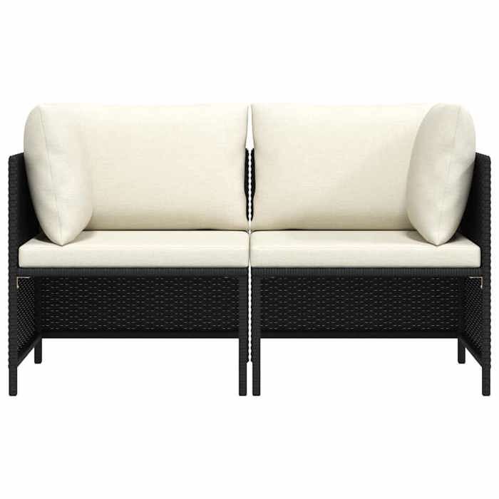 Canapé de jardin 2 places - WIENS - Résine tressée - Noir - 60x60x60 cm - Coussins blancs cassé - Épaisseur coussin 5 cm