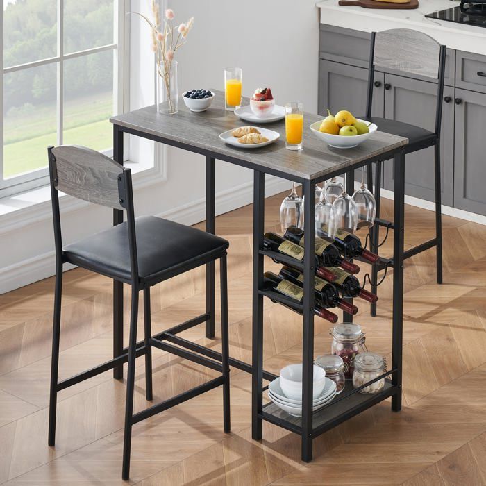 Table à manger avec chaises - Ensemble dîner 2 sièges - Gris - 92 × 50 × 92 cm - Style industriel