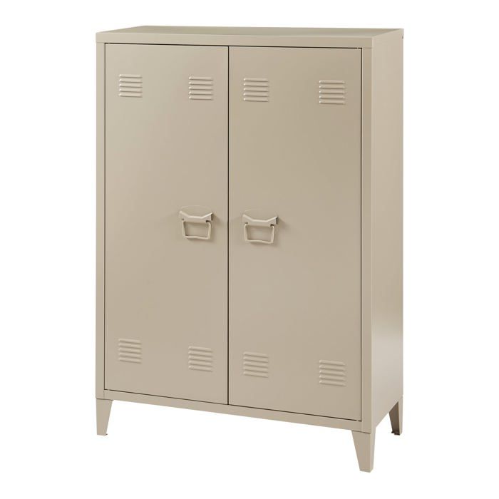 Armoire bureau - HELLOSHOP26 - 2 portes - Métal beige - 110x75x33 cm - Tablettes réglables