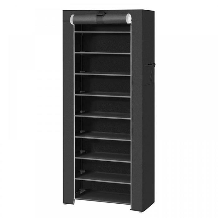 KEDIA Meuble à Chaussures avec Couvercle en Tissu 10 étagères et 9 Compartiments Noir pur 60*30*160cm Grande Capacité