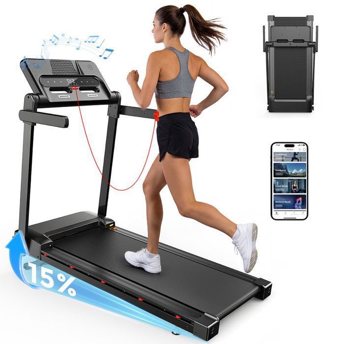 FORMILL Tapis de Course Pliable FT54 Inclinaison Auto 15% Vitesse 0-14 km/h Moteur 30 HP Silencieux Bluetooth App Charge Max 150kg 