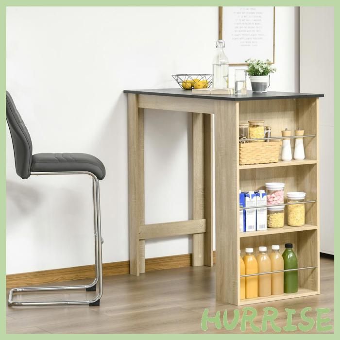Cocosity Table De Bar Table Haute De Cuisine Mange-Debout Comptoir - Dim. 112L X 57L X 106H Cm - 3 Étagères - Aspect Chêne Clair N