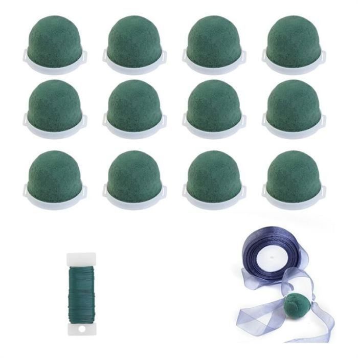 12Pièces Mini Support Rond en Mousse Florale Bloc de Fleurs Vert Sec et Humide pour Fleuriste Fournitures DArrangement Artisanal