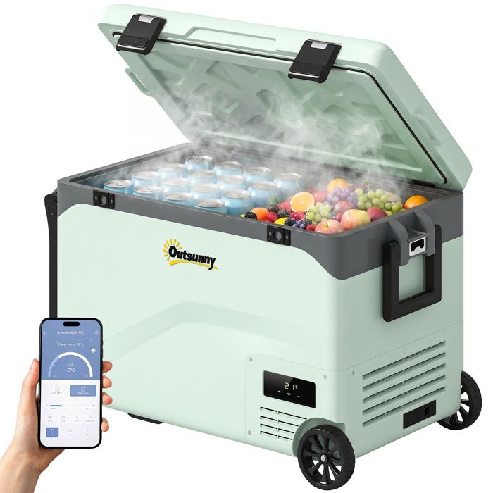 Glacière électrique - Outsunny - compression 12V 240V - contrôle application et roues - plastique - 425L - vert