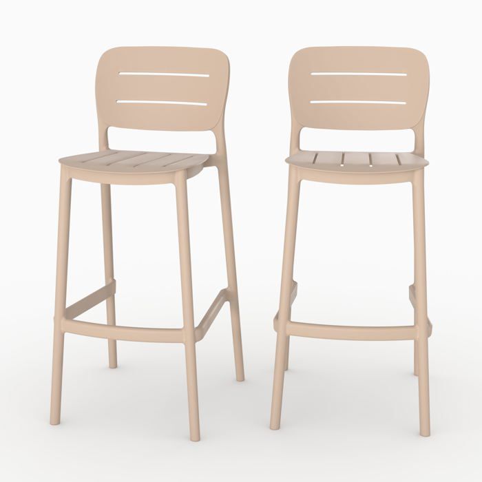 Lot de 2 chaises de bar de jardin 75 cm en plastique beige - Lola - Maison Pavane