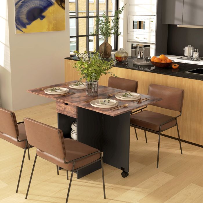 MOTHINESSTO4338-Table à manger pliante table de cuisine extensible pour 2 à 4 personnes 2 abattants 120 x 72 x 75 cm rustique et noi