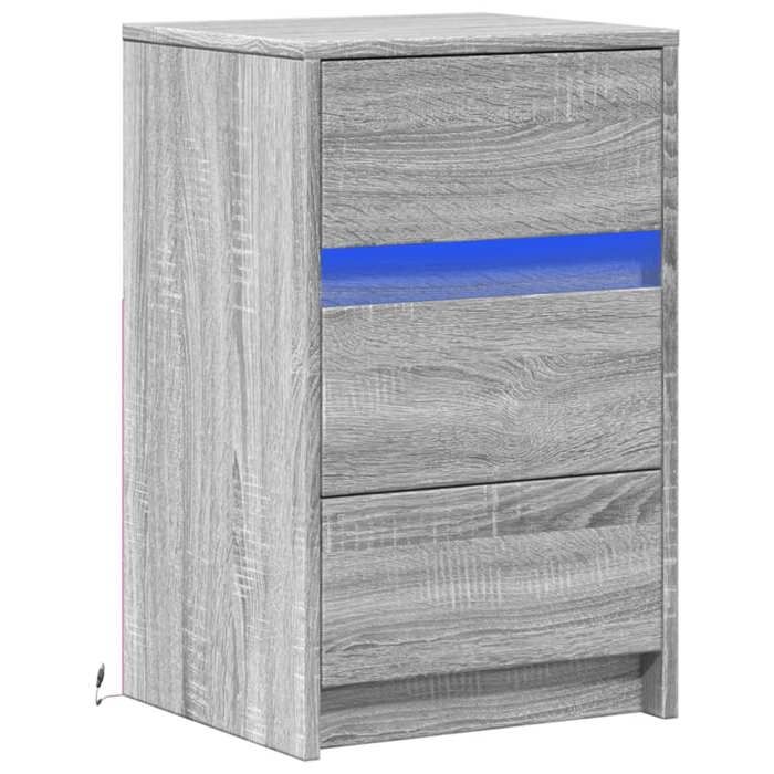 Table de lit - Gris - Cabinet de chevet - 1 pc - et lumières LED - sonoma gris bois dingénierie 38x34x61 cm T4744