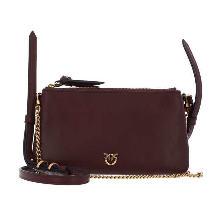 PINKO Sac à épaule bandoulière brun foncé pour femme - Double Mini Vitello Morbido Burgundy Wine - Antique Gold 336475
