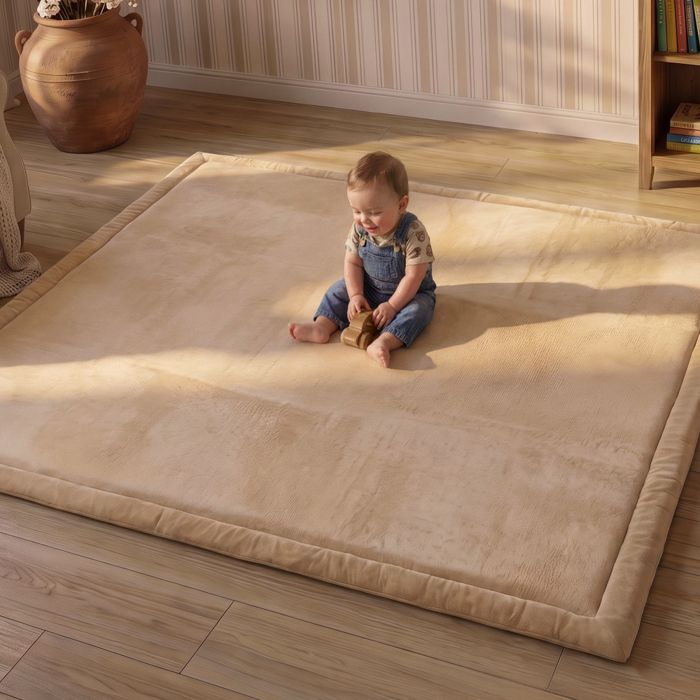 CASABEL Tapis d’Éveil Bébé Velours Blanc crème 150×180 cm Épais et Doux Mousse Confortable Base Antidérapante