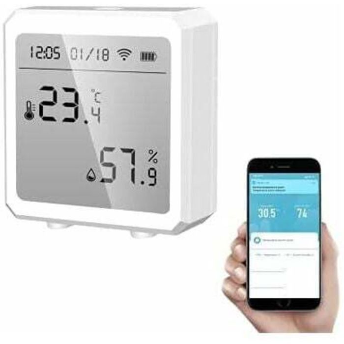 Thermomètre hygromètre Smart WiFi + capteur température et dhumidité Bluetooth avec rétroéclairage pour intérieur/extéri