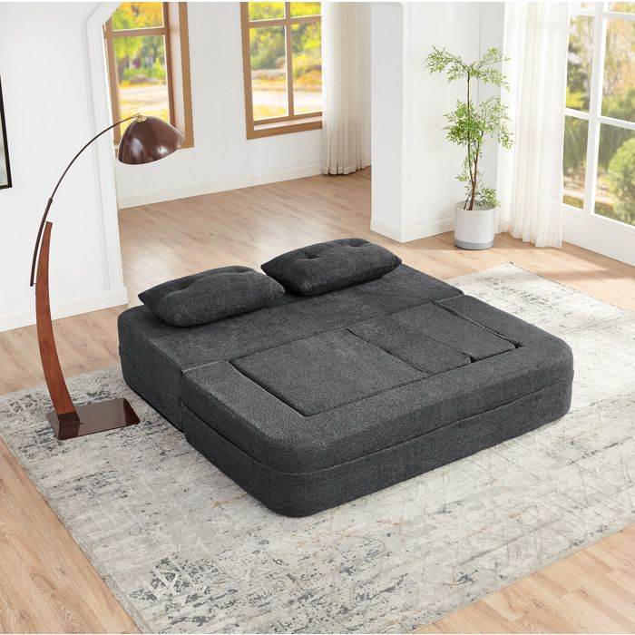 Canapé modulable convertible 3 places avec fauteuil mousse à mémoire de forme tissu gris foncé sans montage