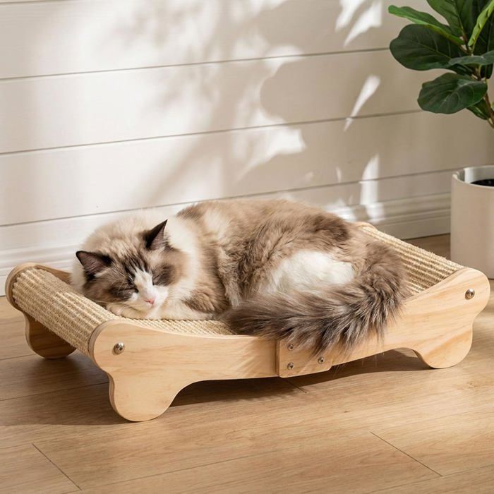 Griffoir Pour Chats En Sisal Naturel–Design Courbé 160°Griffoir Chat En Bois Massif Avec Tapis En SisalGrand Lit Pour Chat Pour