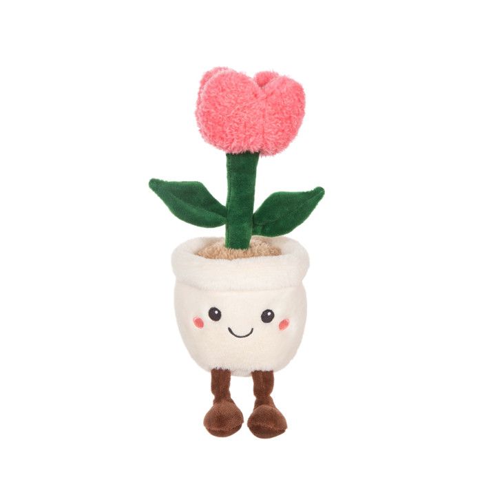 Peluche - Peluche Fleur Tulipe rose avec pot crème – Mimi Flowers – 24 cm