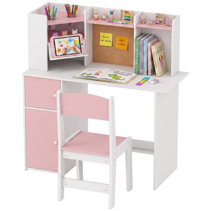 Bureau enfant avec chaise - AIYAPLAY - support de tablette réglable porte-stylos - 5-12 ans - bois - 90 x 39 x 95 cm - rose Bureau enfant avec chaise - AIYAPLAY - support de tablette réglable porte-stylos - 5-12 ans - bois - 90 x 39 x 95 cm - rose