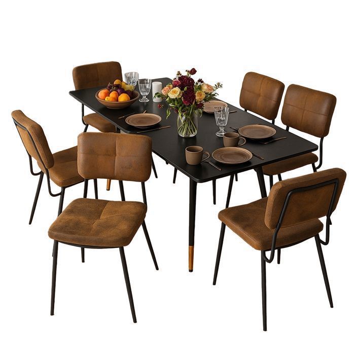 MEUBLES COSY Ensemble de salle à manger comprenant une table extensible et 6 chaises de salle à manger industrielles en suédine