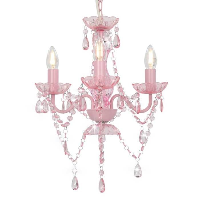 Lustre avec perles Rond 3 - 36x42 cm - Métal - Rose - Accessoire Essentiel Moderne - Confort Supérieur Garanti - Pour Intérieur