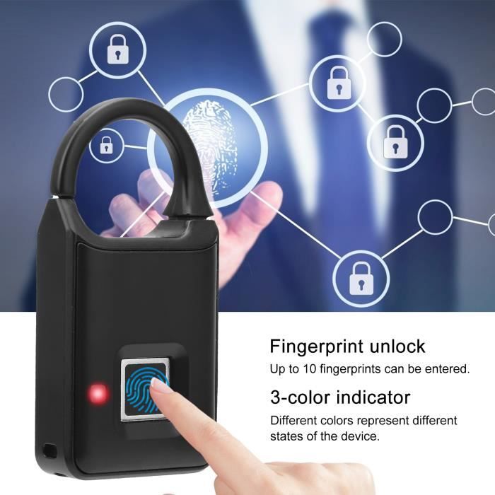 Cadenas à Empreinte Digitales WIYETY - Petit Cadenas Électronique USB - IP54 - Pour Casiers, Sacs à Dos