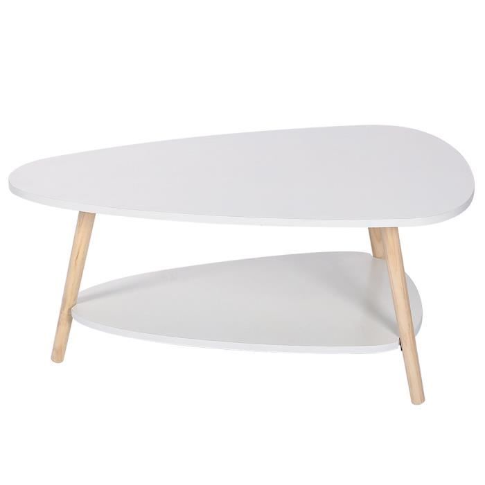 Table basse ovale 2 couches DIANWAA - Blanc - Style nordique - Pieds en bois