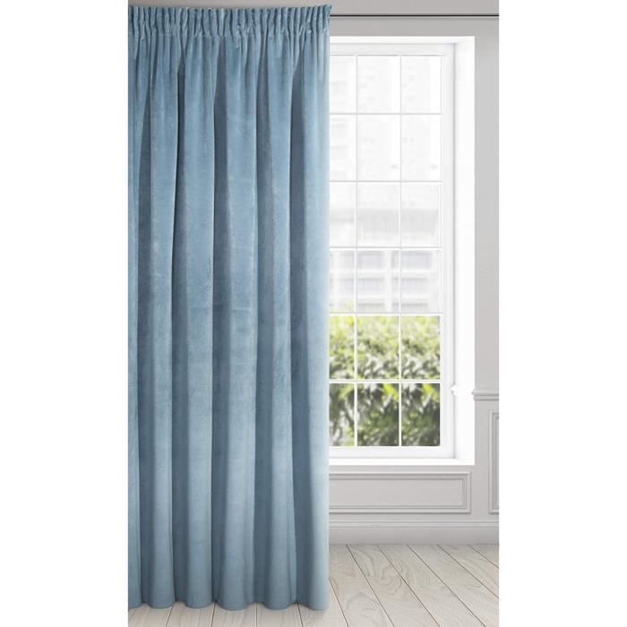 Rideau En Velours Doux 140x270 Cm | Galon Fronceur, Occultant - Salon, Chambre, Bleu