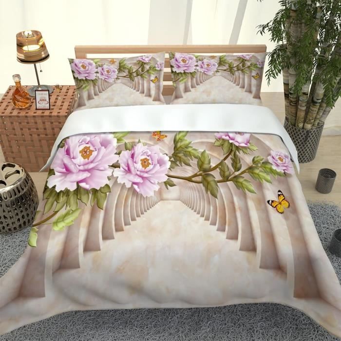 Aolity Housse De Couette 140x200cm Panda Lion Jungle - Parure De Lit Enfant Avec 2 Taies