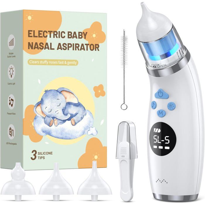 Aspirateur Nasal électrique Bébé Yolispa - 9 Niveaux Aspiration, Musique Apaisante, LED, Rechargeable Aspirateur Nasal électrique Bébé Yolispa - 9 Niveaux Aspiration, Musique Apaisante, LED, Rechargeable
