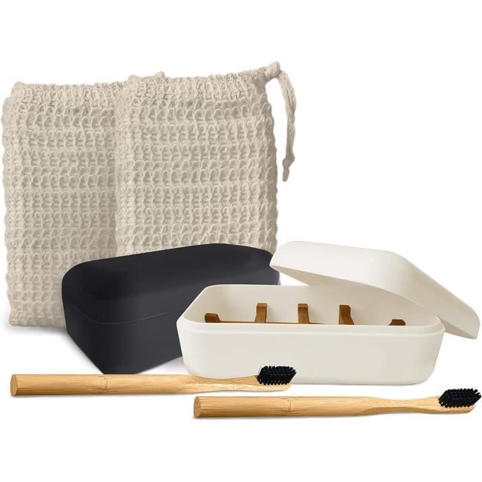 Wright's Lot De 4 Porte-savons Naturels En Bambou + 4 Savons Traditionnels Au Goudron De Houille (125 G Chacun)