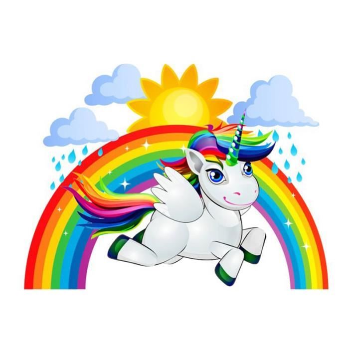 Arc En Ciel Licorne Soleil Nuage Sticker Mural 30 41 5cm Cdiscount Maison