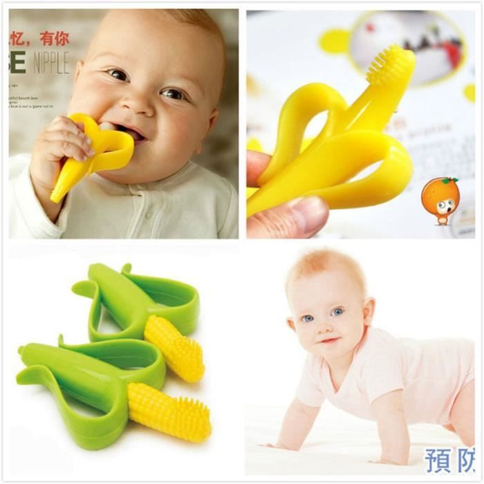 Anneau de Dentition pour bébé banane Silicone souple Brosse À Dents À Mâcher 