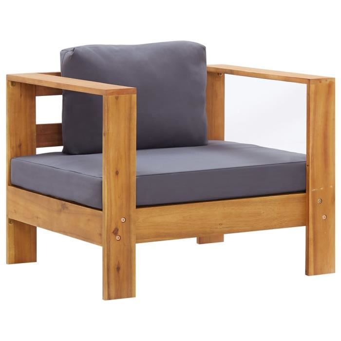 JILL®8810 MODE Chaise de jardin avec coussin Gris foncé Bois dacacia solide