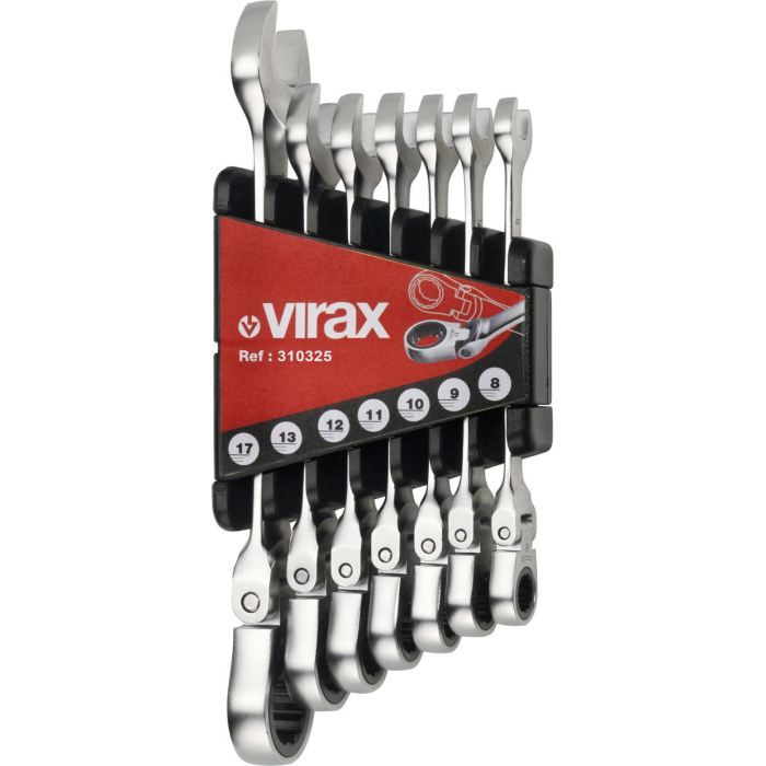 Clé à cliquet - VIRAX - Tête flexible 180° - Embout 12 pans - Jeu de 7 clés