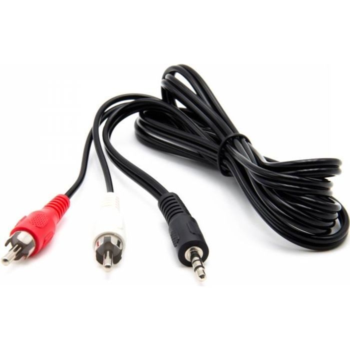 Cable AUXILIAIRE RCA => JACK 3.5mm STEREO AUX IN 1.2m pour voiture