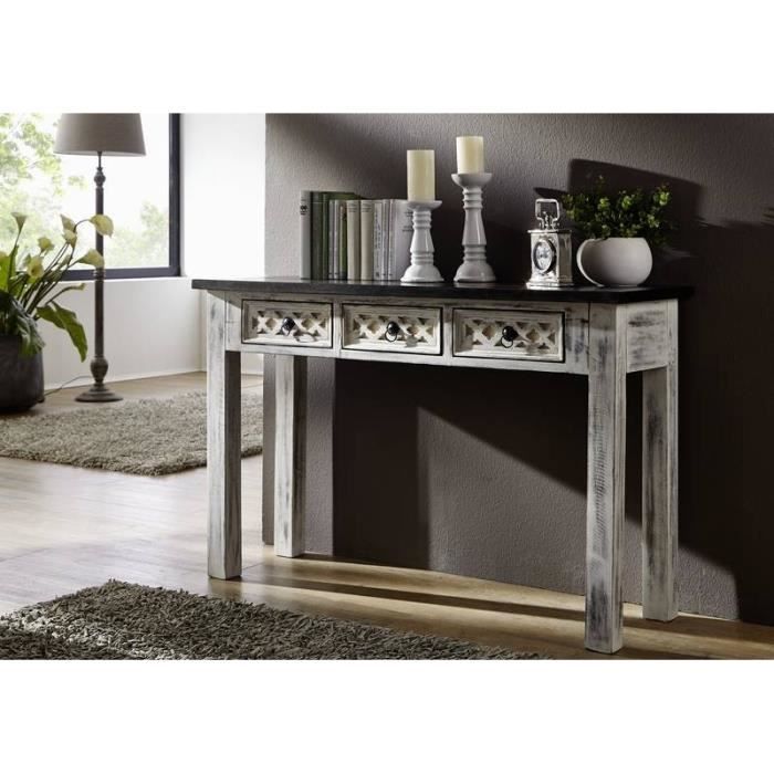 Console - Bois massif de manguier ciré (Blanc antique) - Style Campagne Chic - CASTLE ANTIK #225 Console - Bois massif de manguier ciré (Blanc antique) - Style Campagne Chic - CASTLE ANTIK #225