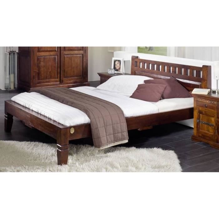 Stucture lit 120x200 - Bois massif dacacia laqué (Nougat) - Style colonial - OXFORD #227
