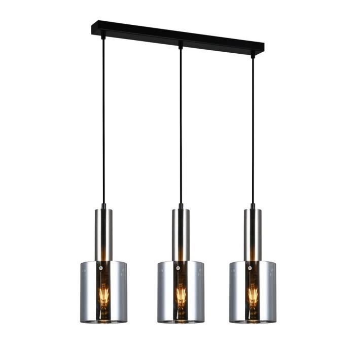 Suspension moderne - Italux - Sardo - 3 lampes - Nickel satiné - Abat-jour fumé Suspension moderne - Italux - Sardo - 3 lampes - Nickel satiné - Abat-jour fumé