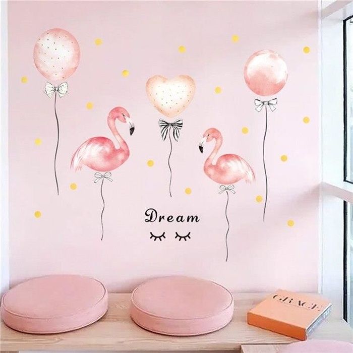 Rose Ballon Flamant Rose Papier Peint Pour Filles Chambre Enfants Bebe Chambre Decor Nordique Style Chaud Autocollant Mu Cd Cdiscount Bricolage