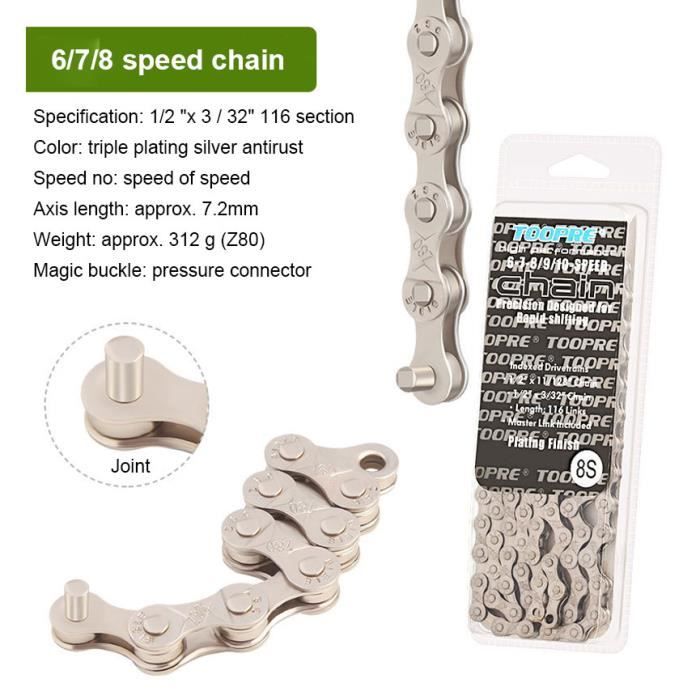 Chaîne De Vélo Simple Vitesse ZONKIE – 116 Maillons, 1/2 X 1/8 Pouces, Avec Maillon Rapide